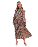Emery Rose Dresses Pleated Turtleneck Small Floral Print Long Large Hem Long Sleeve Dress