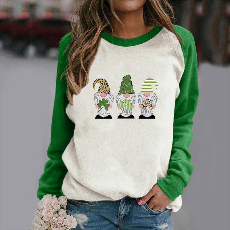 Saint Patrick's Day Closing Clover Leopard Print Long Sleeve T-shirt