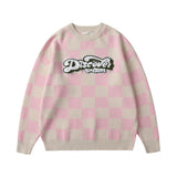 Mens Fall Outfits High Street Style Couple Wear Loose Contrast Color Love Striped Sweater