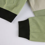 Green Cropped Varsity Jacket Colorblock Baseball Uniform Zip Jacket