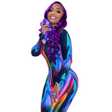 Autumn Color Tie-Dyed round Neck Long Sleeve Sexy Trousers Jumpsuit