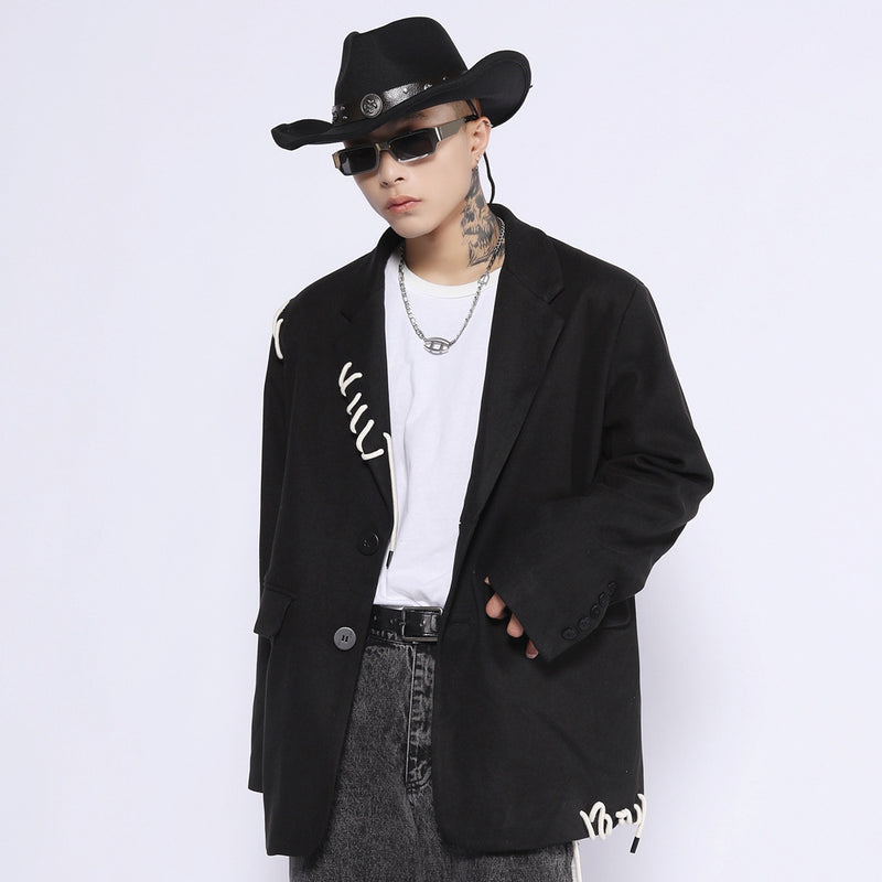 Men's Casual Suit Man Blzer Hand-Threading Solid Color Suit Coat Men's Loose Lapels Casual Small Suit