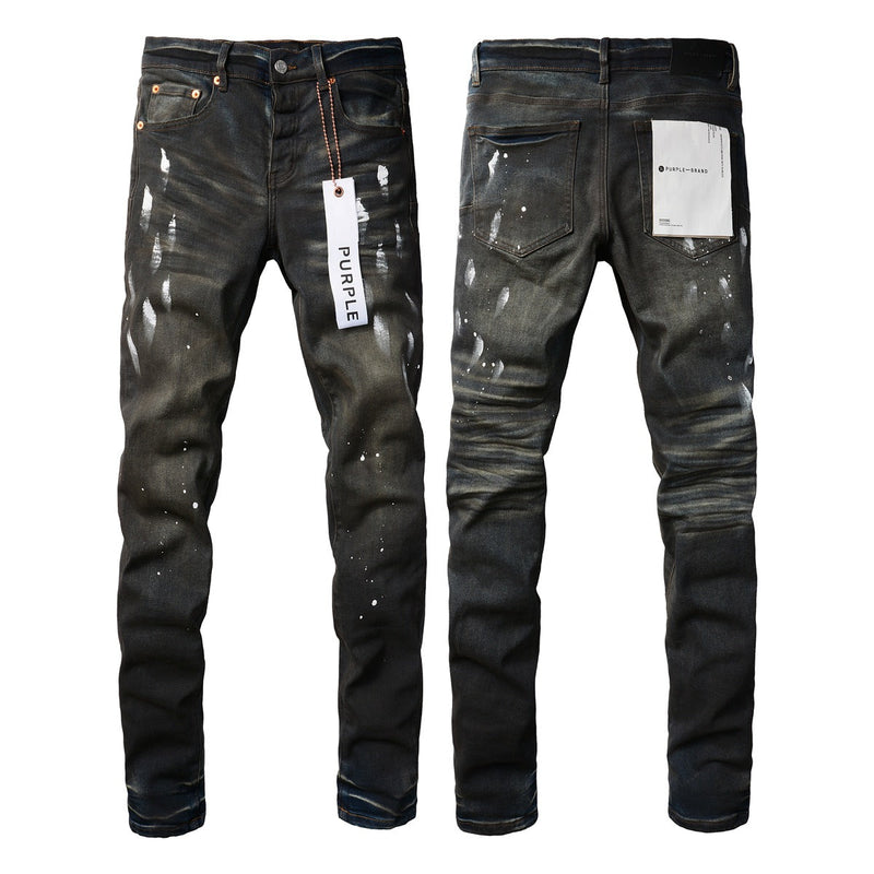 Purple Brand Jeans Hole Black Paint Printing Jeans