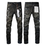 Purple Brand Jeans Hole Black Paint Printing Jeans