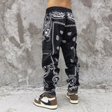 Man Fall Outfits Cargo Pants Men's Paisley Full Printed Multi-Pocket Slim Fit Casual Trousers