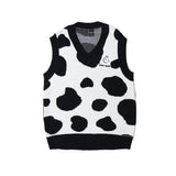 Men Sweater Vest Cow Spot Contrasting Color Jacquard Sweater Vest Men's Loose V-neck Sleeveless Coat Sweater Vest
