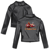 Graphic Leather Jacket Women It Takes Two Multi-Player Cooperative Game Two-Player Team Printed, Female Autumn and Winter PU Leather Coat
