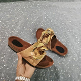 Women Open Toe Sandals Flats Summer Flat Large Size Metal Large Connecting Shackle Slippers