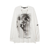 Mens Fall Outfits Autumn Portrait Graffiti Printing Long Sleeve T-shirt Men Oversize