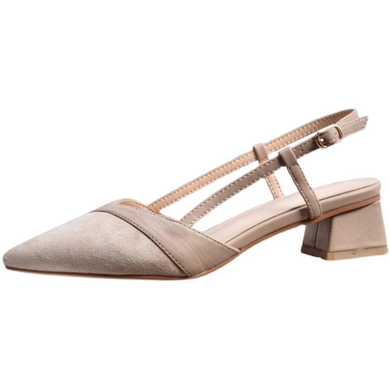 Nude Block Heel Summer Sandals Closed Toe High Heels