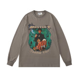 Mens Fall Outfits Paisley Love Cow Puff Print Long Sleeve T-shirt Men and Women Autumn Couple's Tops