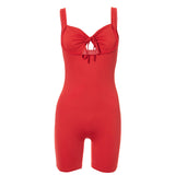 Summer Solid Color Backless Lace-up Tight Shorts Jumpsuit for Women