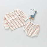 Spring Tops Long Sleeve Striped Top Bulky Underpants Two-Piece Set