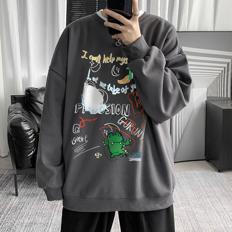 Men Sweatshirts Graffiti Printed Crew Neck Sweatshirt Men's Casual Loose
