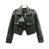 Women PU Leather Jacket Biker Motorcycle Coat Suit Collar Small Coat Autumn Short Temperamental PU Leather Coat