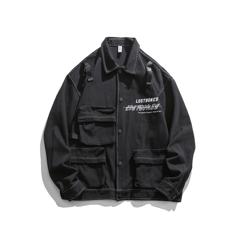 Black Varsity Jacket Autumn Jacket Men's Casual Thin Loose Top Coat