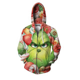 Grinch Hoodie Christmas Sweater Couple 3D Cardigan Sweater plus Size Sports