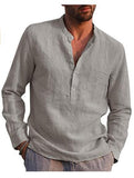 Sweat Wicking Shirt Men's Long Sleeve V-neck Casual Beach Linen Shirt Men's Clothing