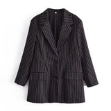 Women Fall Outfits Autumn Profile Striped Loose Suit Jacket Single-Breasted Mid-Length Top