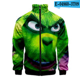 Grinch Hoodie 3D Printed Stand Collar Zipper Sweater for Men and Women