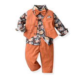 Children Boy Formal Shirt & Suspender Pants 2 Piece Set Vest Long Sleeve Cotton Shirt