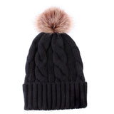 Women Winter Hats Winter Knitted Hat Fur Ball Solid Color Thickened Sleeve Cap