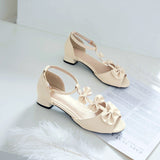 Flat Dress Sandals Summer Low Heel Peep Toe Buckle with Bowknot Sandals