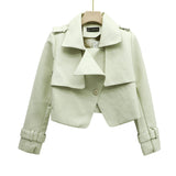 Women PU Leather Jacket Biker Motorcycle Coat Suit Collar Small Coat Autumn Short Temperamental PU Leather Coat