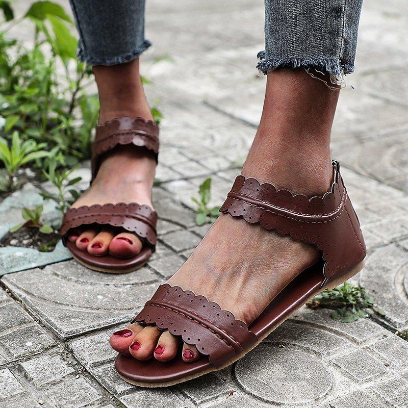 Women Open Toe Sandals Flats Plus Size Slippers Flat Vintage Lace Peep Toe Sandals