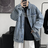 Denim Varsity Jacket Autumn and Winter Denim Jacket Men's Printed Loose Oversize Couple Jacket