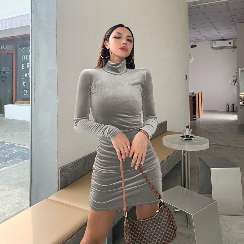 Emery Rose Dresses Cocktail Attire for Women Long Sleeve Slim Dress Autumn Winter Turtleneck Dress
