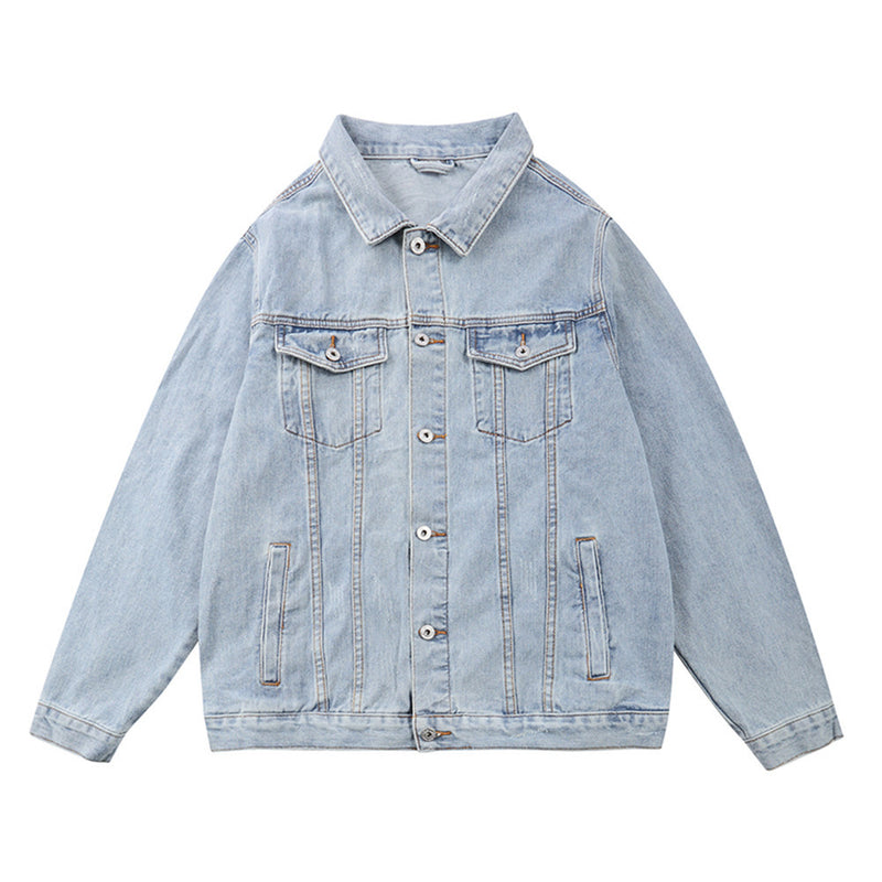 Men Denim Coat Jean Jackets Solid Color Washed Denim Jacket Men's Loose Lapels Tooling Jacket Denim Coat