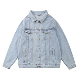 Men Denim Coat Jean Jackets Solid Color Washed Denim Jacket Men's Loose Lapels Tooling Jacket Denim Coat