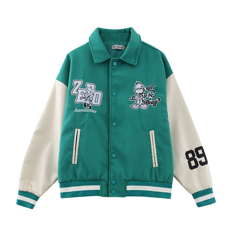 Mens Fall Outfits Retro Street Embroidered Baseball Uniform Coat Men's and Women's Loose Couple Jacket