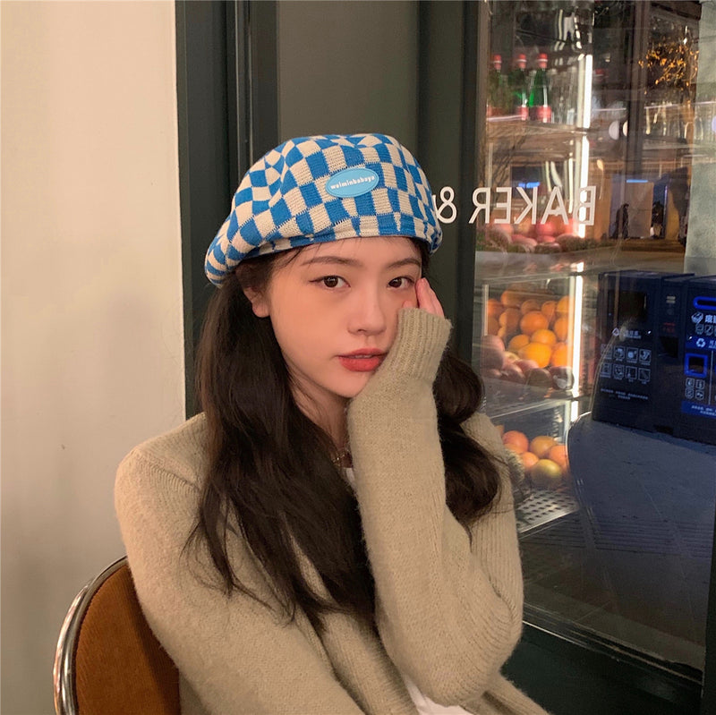 Check Beret Hat Beret Female Spring/Summer Painter Cap