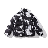 Mens Fall Outfits Cotton-Padded Coat Winter Leopard Print Color Matching Couple Bread Coat Cotton-Padded Casual Coat