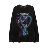Mens Fall Outfits Retro Washed Distressed Tie-Dye Hand Painted Graffiti Printed Loose Long Sleeves T-shirt