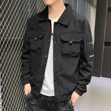 Yellow Varsity Jacket Autumn Youth Casual Fashion Clothes Tooling Lapel Men's Coat