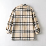 Women Fall Fall Retro Plaid Loose Shoulder Woolen Workwear Shirt Coat