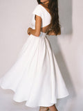 Bridesmaid Dress Spring/Summer Beauty Clothing Pure White Short Sleeve V-neck Tube Top Large Swing Dress