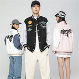 Black Varsity Jacket Autumn Embroidery Loose Men's Jacket Casual Sports Couple Coat