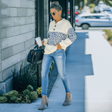 Women Fall Outfits Sweater Women Autumn and Winter Stitching Contrast Color Long Sleeve round Neck Top