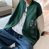 Green Varsity Jacket Baseball Jacket Men's Spring and Autumn Loose Top Fall Casual Jacket