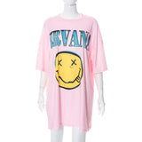 Smiley Face T Shirt Loose Letter Print Sports Casual Smiley Face Short Sleeve