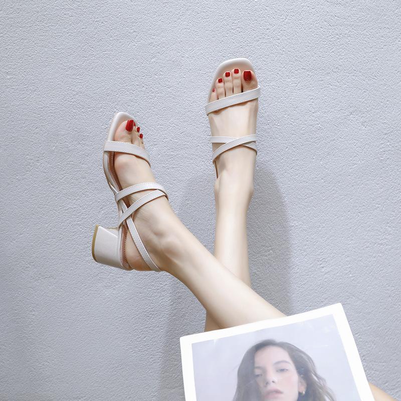 Nude Block Heels Sandals Women's Summer Mid Heel Chunky Heel Soft Bottom High Heel Shoes