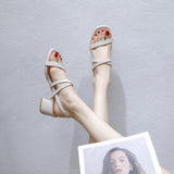 Nude Block Heels Sandals Women's Summer Mid Heel Chunky Heel Soft Bottom High Heel Shoes