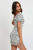 Milkmaid Dress Spring Square Collar Short Sleeve High Waist Crimp Split Print Dress
