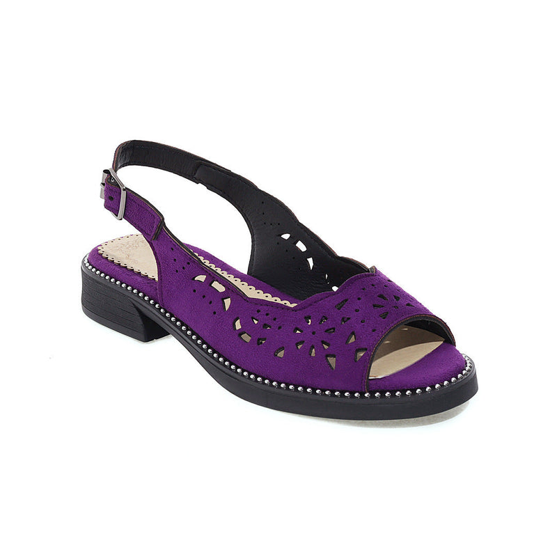 Flat Dress Sandals Summer Comfortable Low Heel Peep Toe Buckle with Cutout Sandals for Women