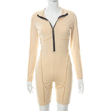 Autumn inside-out Wear Solid Color Long Sleeve Sexy Tight Shorts Jumpsuit
