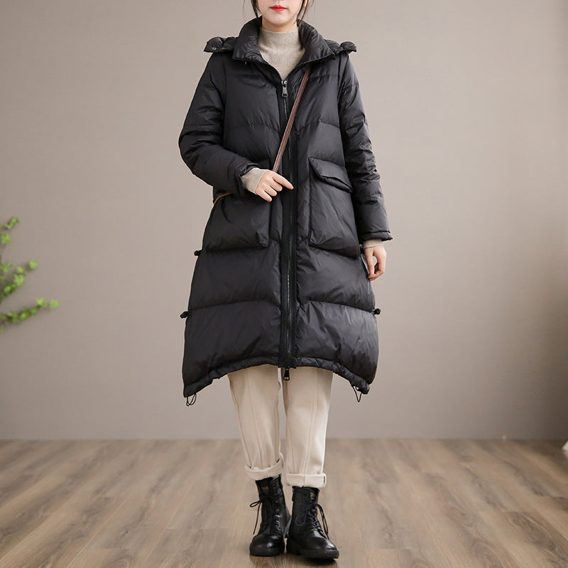 Women Winter Coats Puffer Jacket Down Coat Lightweight Down Jacket Ladies Hooded Mid-Length White Duck Down Coat